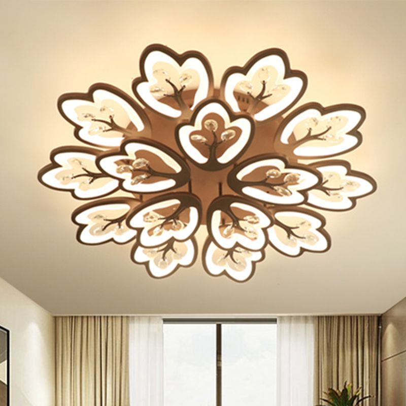 Café 12/15 lumières plafonnier style moderne acrylique floral plafonnier en chaud/blanc/3 couleurs de lumière, 37,5"/41" de large