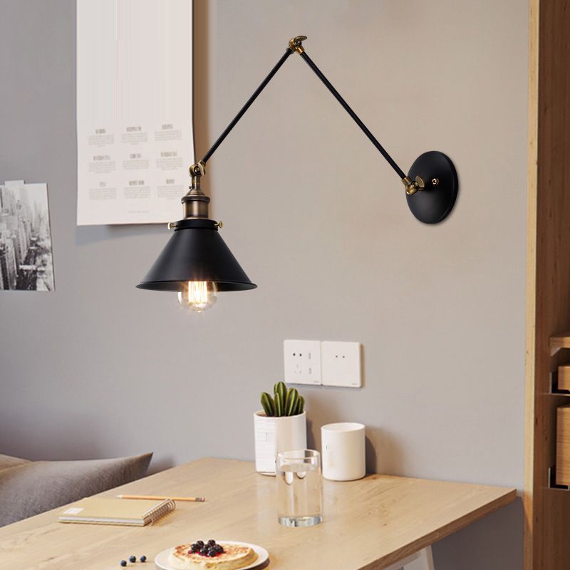 Black Single Contemporary Wall Mounted Sconce Iron Shaded Wall Light