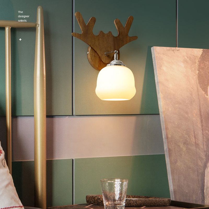 Nordic Style Glass Wall Light Geometrische 1 leichte Wandleuchten mit Holz für Schlafzimmer