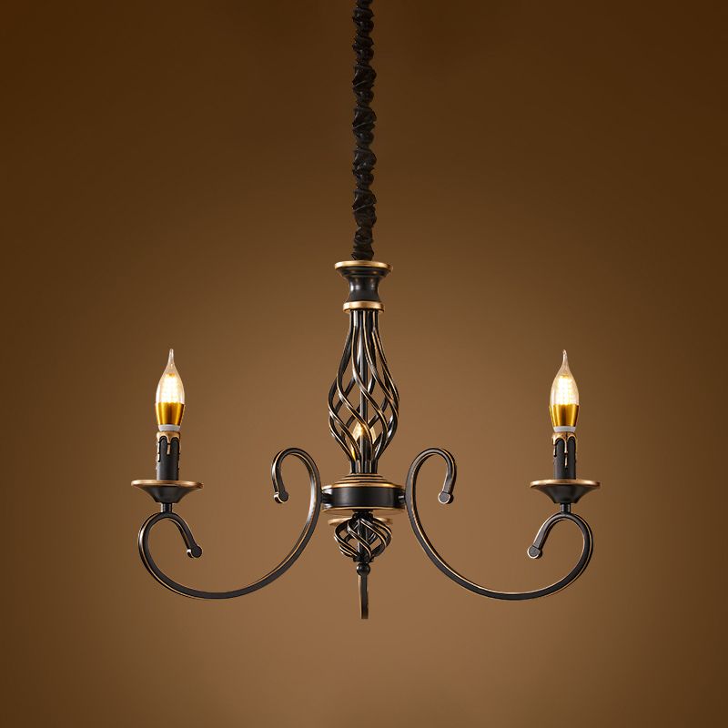 Traditional Style Chandelier Light Black-Gold Metal Candles Hanging Lighting Fixtures