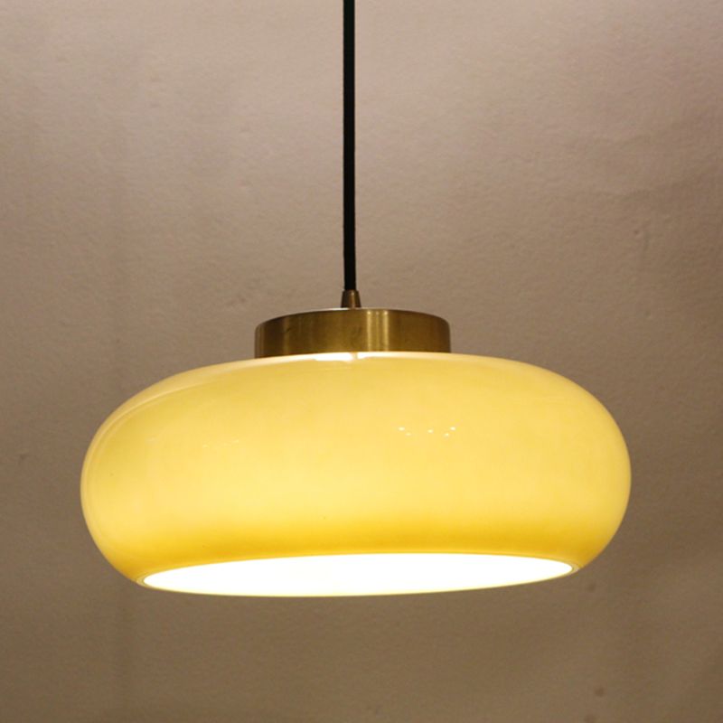 Colonial Style Brass Flush Mount Drum Hand-blown Glass Ceiling Light Fixture for Bathroom