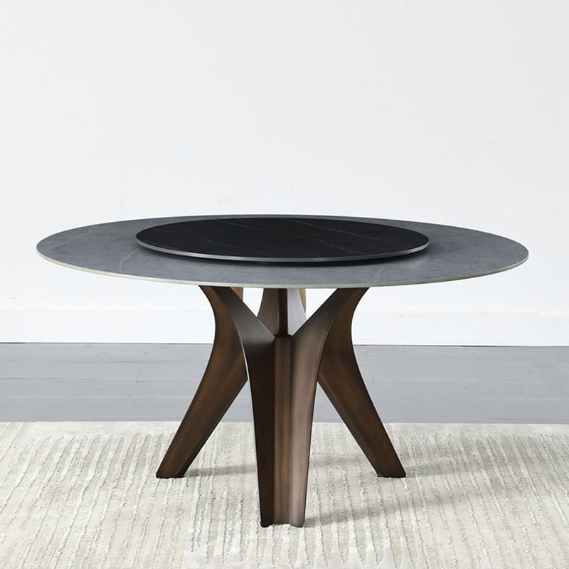 Black-white Round Stone Dining Table Modern Turntable Furniture with Pedestal Base