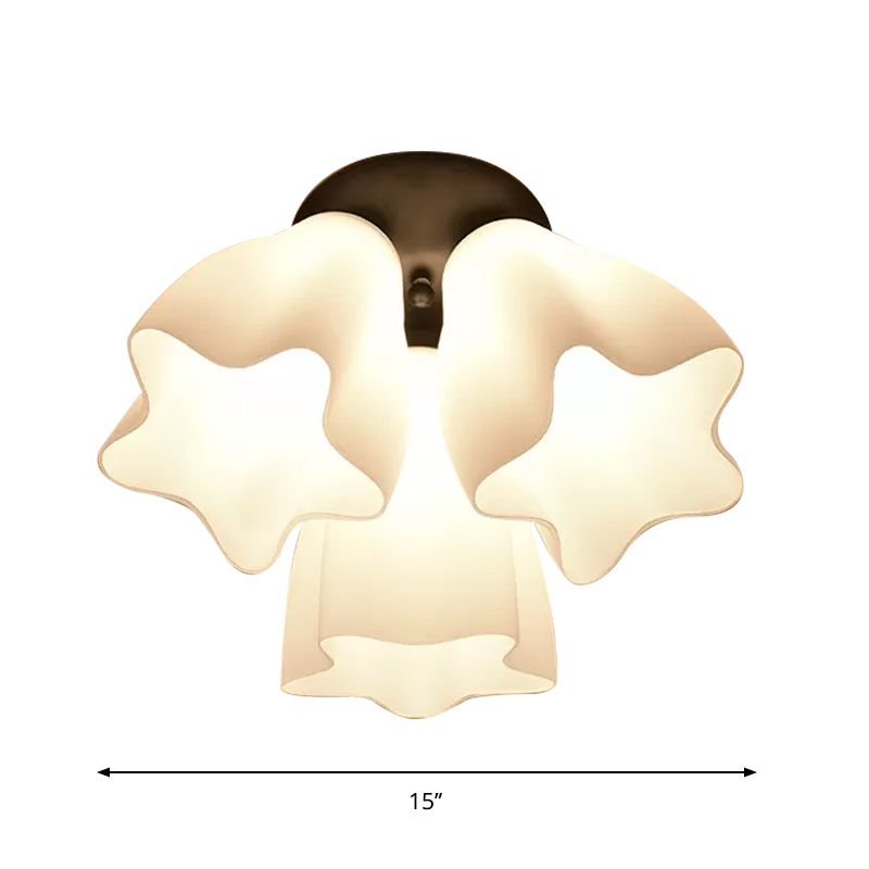 Star Semi Flush Mount Light Simple White Glass 3/5 Bulbs Bedroom Close to Ceiling Lighting Fixture