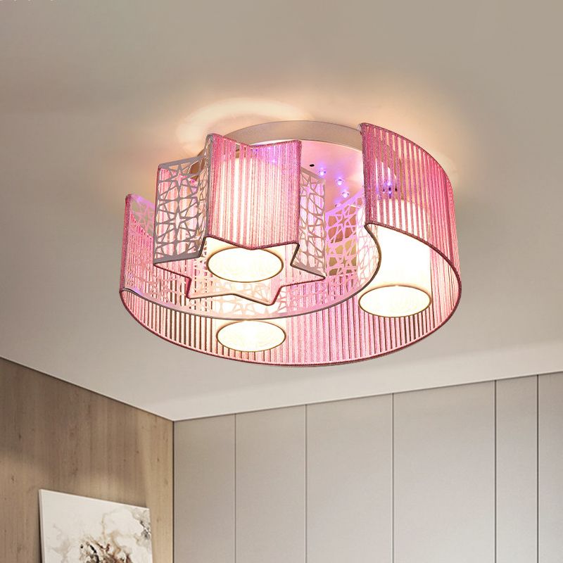 Metal Moon and Star Lighting Fixture Modern Led Flushmount Light for Bedroom in Pink/Blue