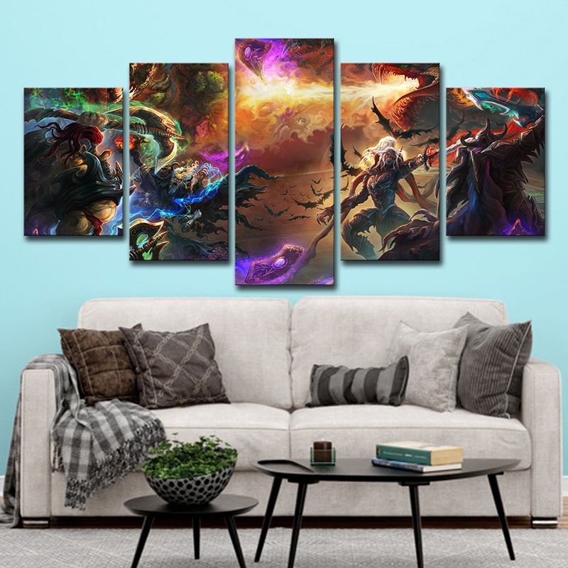 LOL World of Warcraft Art Print Yellow Canvas Made Wall Decor for Room, Multi-Piece