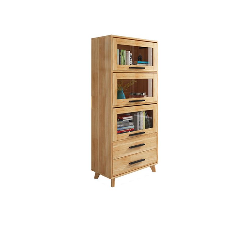 Rectangle Contemporary Natural Cabinet with Glass Doors and Drawers
