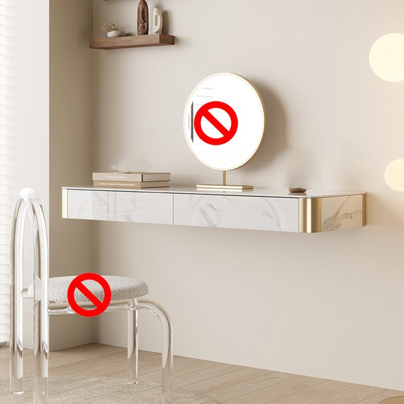 Wood Vanity and Stool in White Luxurious Stone Dressing Table