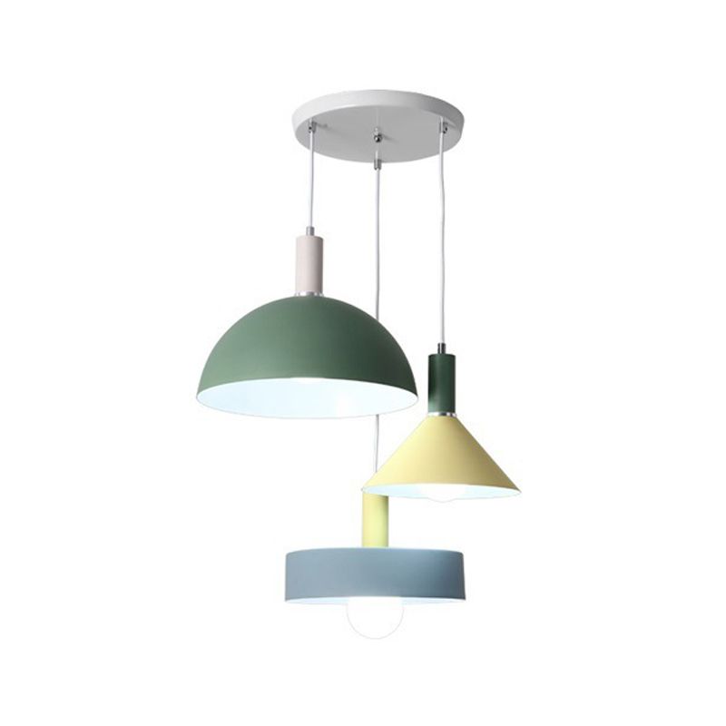White Geometry Cluster Pendant Light Nordic Style 3-Head Metallic Suspension Lamp