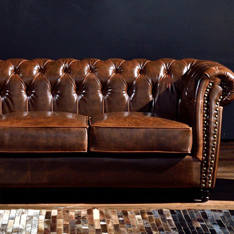Traditional Flared Arm Sofa Tufted Cushions Seating in Dark Brown