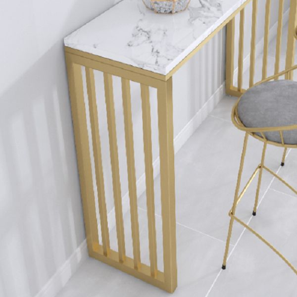 Rectangle Bar Dining Table White Faux Marble Top Bar Height Table with Sled Base