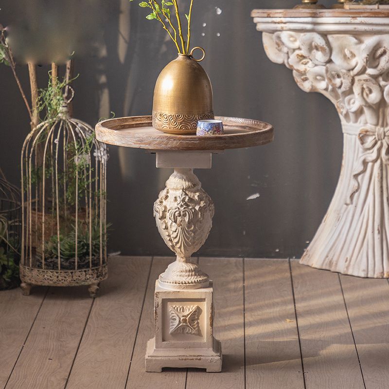 Pedestal Distressed Round Sofa Side Accent Table Rustic Side End Table in White