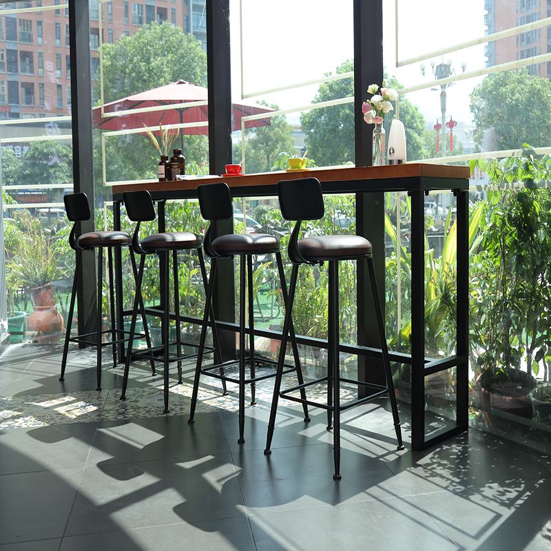 Industrial Rectangle Bar Dining Table Metal and Solid Wood Bar Height Table