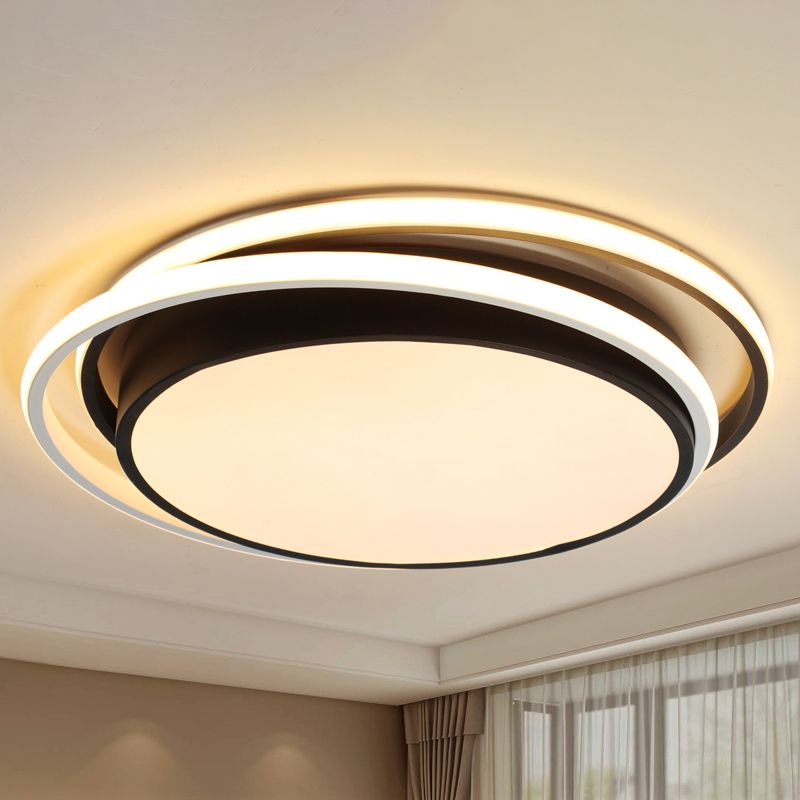 Lámpara de techo empotrada en forma de tambor con difusor acrílico Lámpara de montaje en techo LED integrada de metal moderno en blanco y negro para dormitorio en blanco cálido