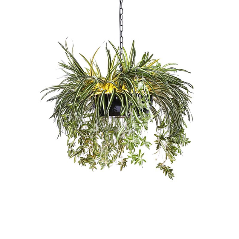 Resin Bowl Plant Pendant Light Kit Farmhouse Balcony LED Ceiling Suspension Lamp in Black/White
