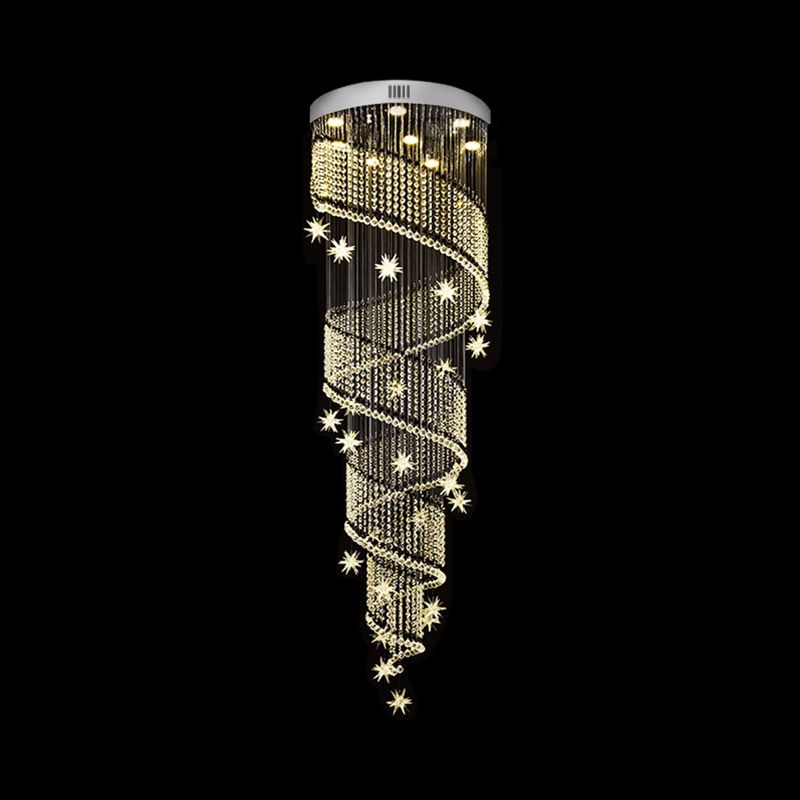 9 Heads LED Cluster Pendant Light Modernist Spiral Crystal Suspended Lighting Fixture in Silver
