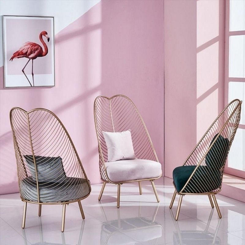 Glam Style Metal Chair Fixed Back Solid Color 4 Legs Armless Chair