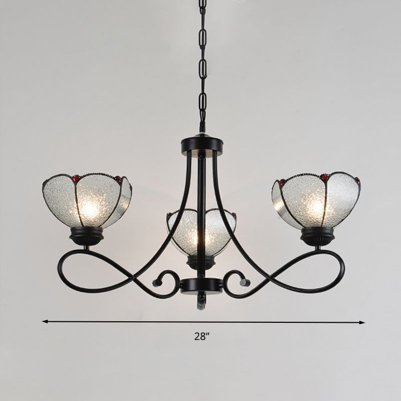 Tiffany geschulpte kroonluchter lamp 3/6/8 Lichten Frosted Glass Hangende verlichtingsarmatuur in zwart