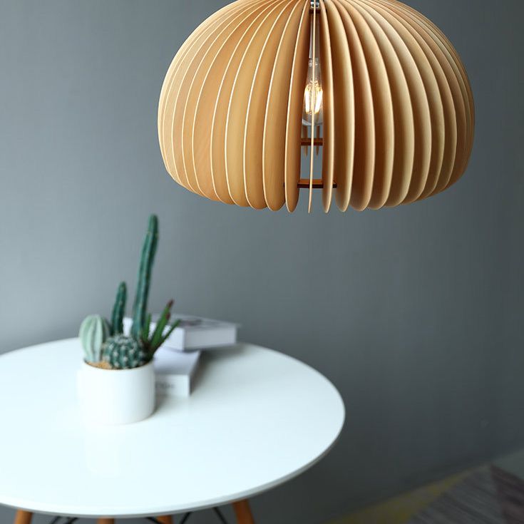 Beige Holzkürbis hängende helle chinesische style 1 leichte Restaurant Decke Anhängerlampe