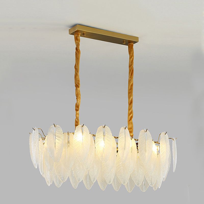 Modern Style Island Light Feather-shaped Glass Hanging Light for Dining Room