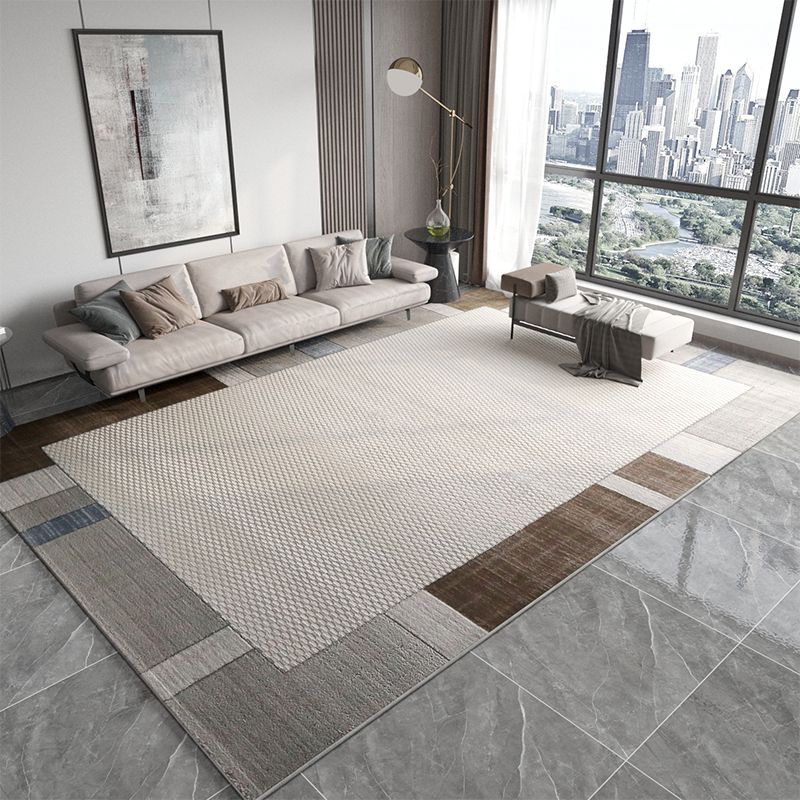 Khaki Modern Carpet Geometric Pattern Polyester Area Rug Easy Care Rug for Home Decor
