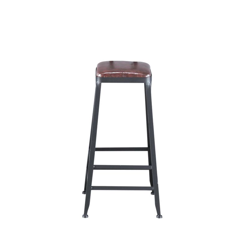 Industrial Armless Counter Stool Iron Cafe Bar Stool with Leather Cushion