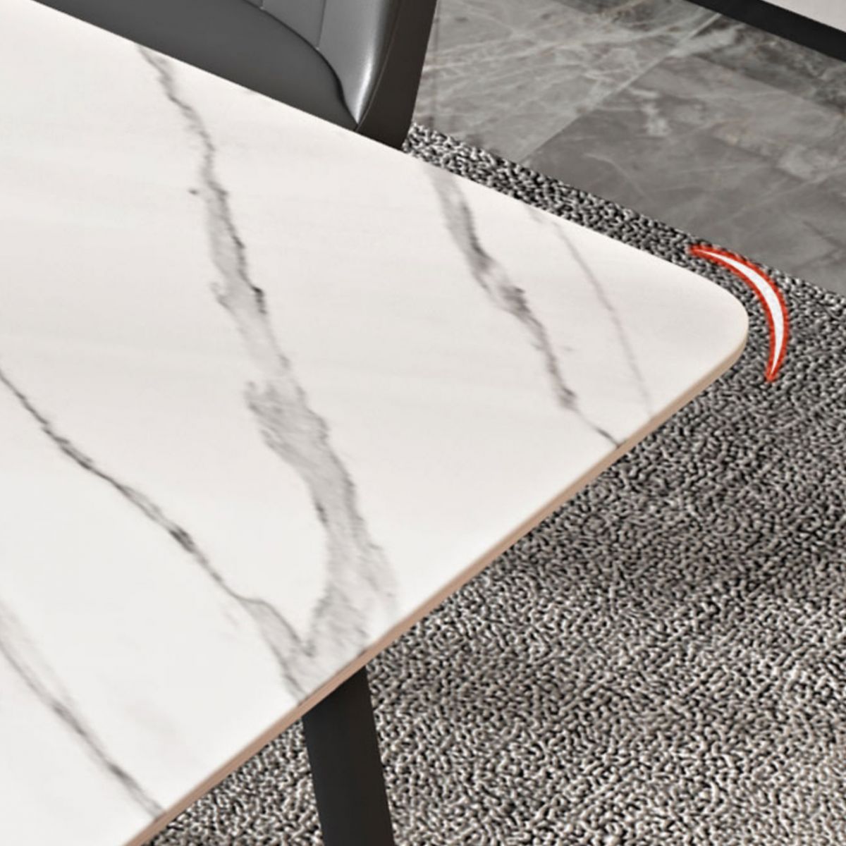 Metal Simplicity Rectangle Dining Table Stone Dinner Table with 4 Legs