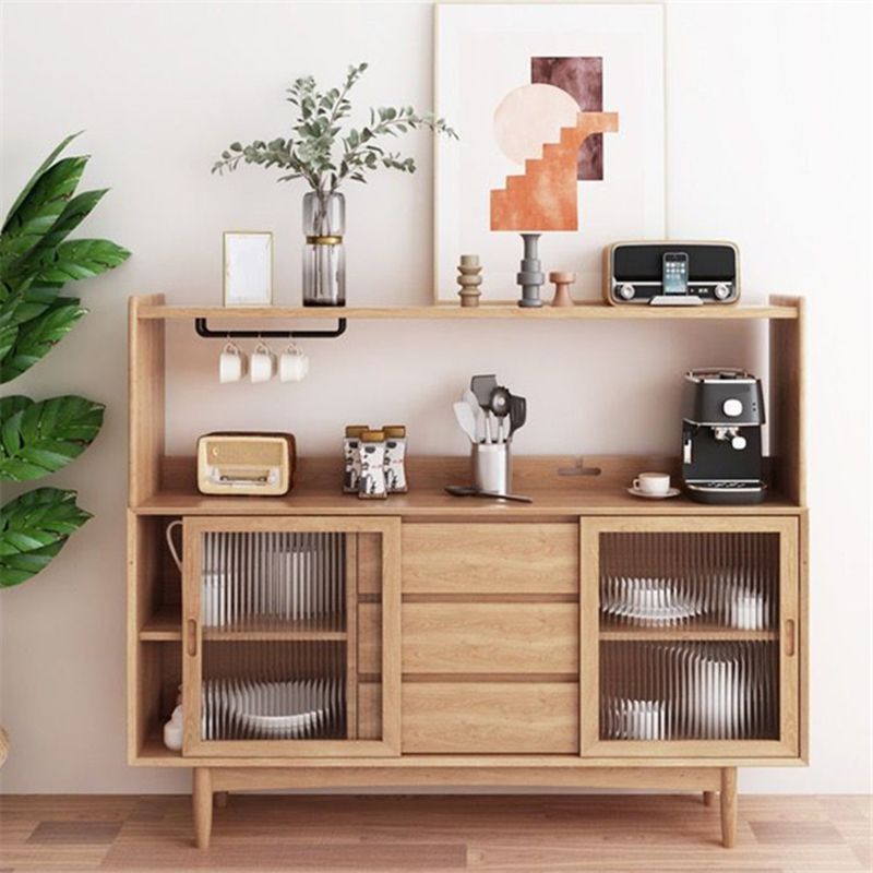 Contemporary  Display Stand Solid Wood Glass Doors Dining Hutch