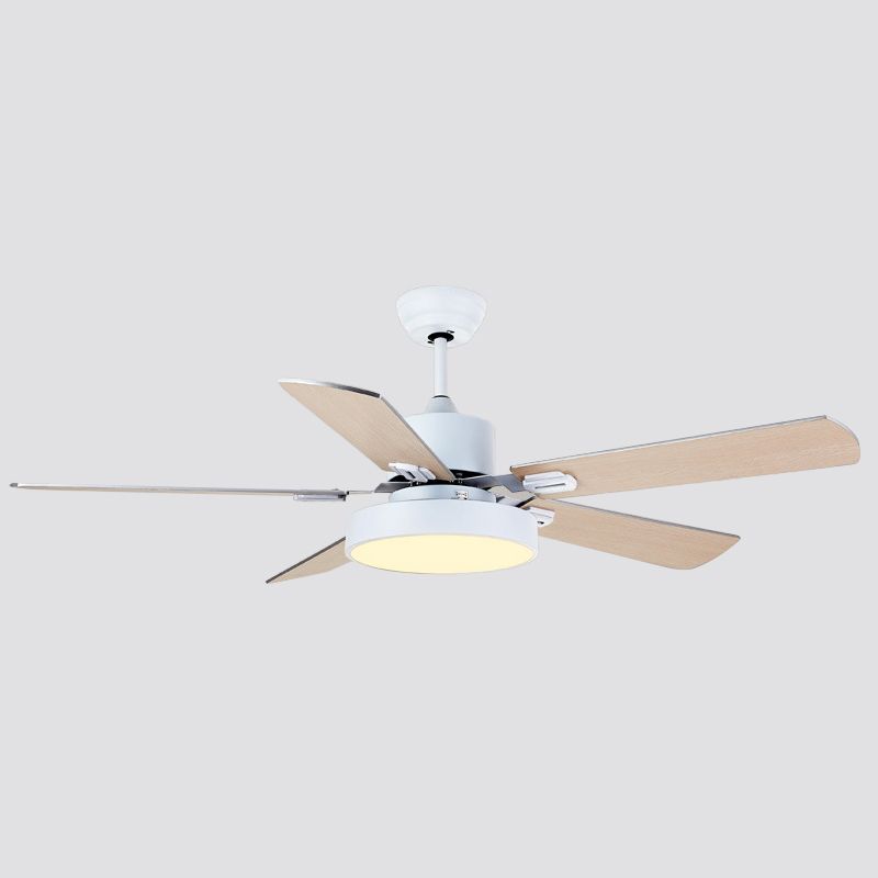 5-BladeDrum Living Room Hanging Fan Light Fixture Traditional Acrylic 52" Wide LED Semi Flush Light