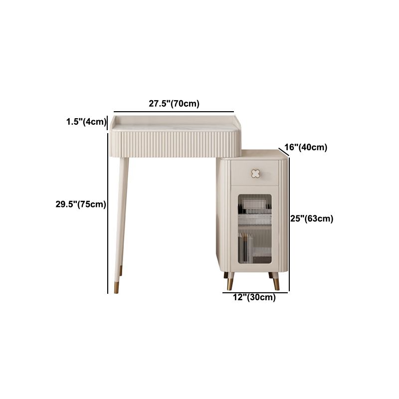 Slate Top Vanity Dressing Table Set Glam Beige Makeup Counter with Drawer