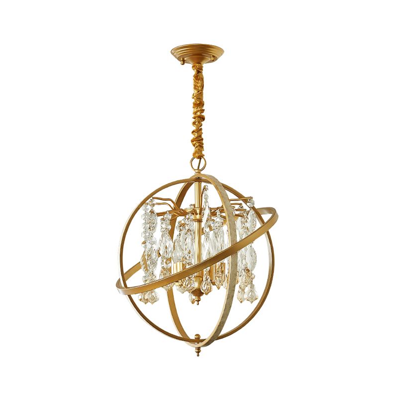 Sfera d'oro kit luce sospesa contemporanea 5 luci lampadario a soffitto metallico con accento di cristallo