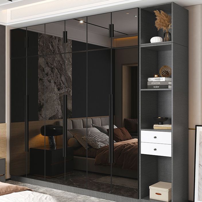 Modern Style Wardrobe Grey Colour Glass Wardrobe Closet for Bedroom