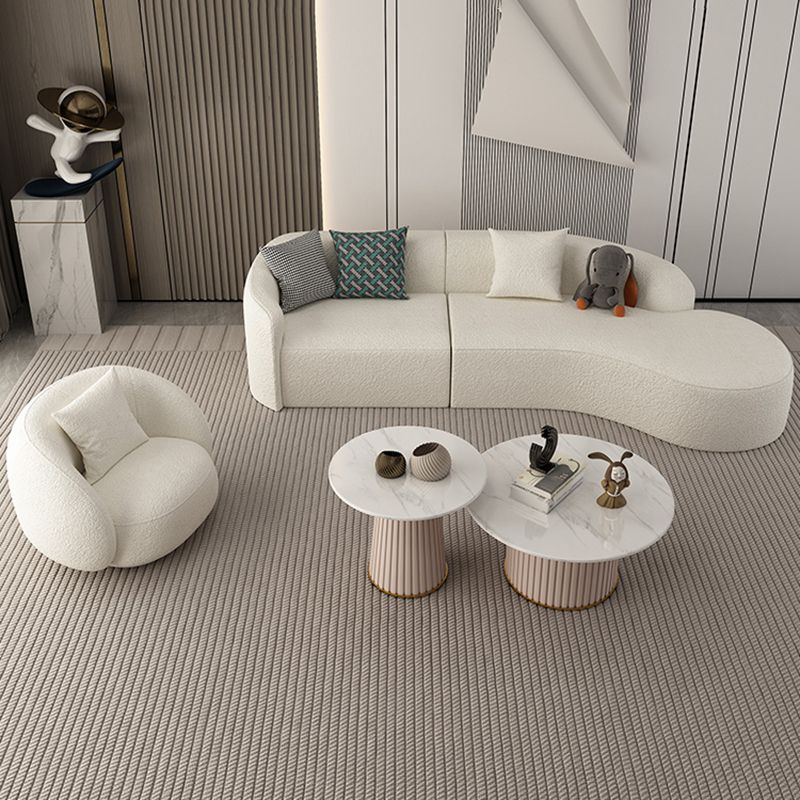 Contemporary 23.62 "/27.55" H White Wool Curved Sofa for Living Room