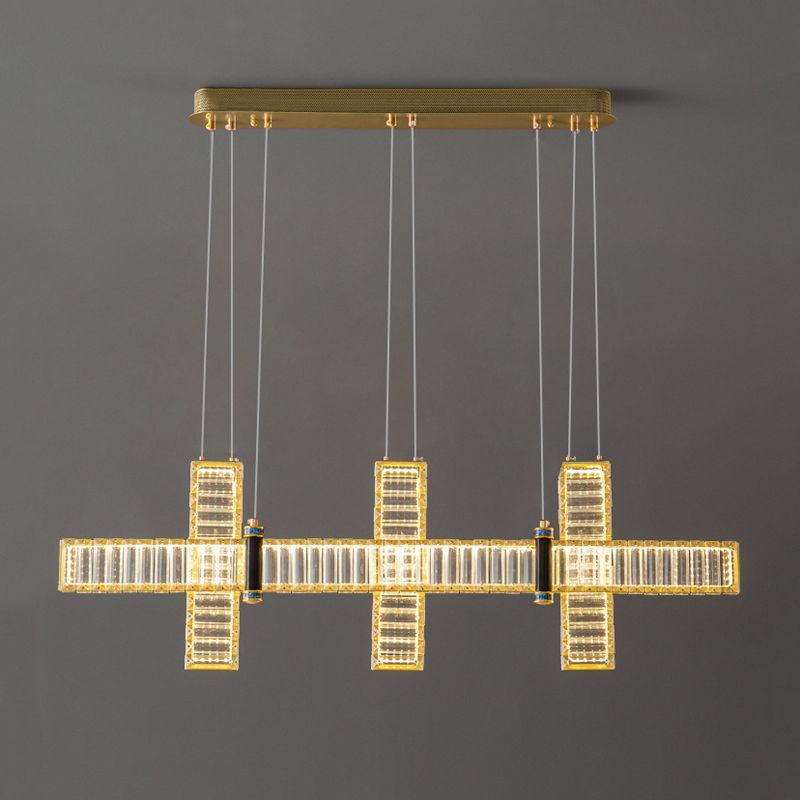 Contemporary Island Light Fixtures Linear LED Hanging Lamp with Crystal for Dining Room