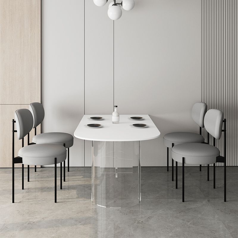 Oval Sintered Stone Dining Table Modern Furniture with Clear Acrylic Double Pedestal