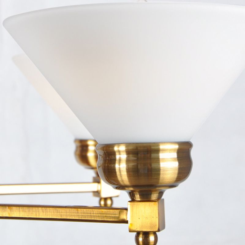 Cone White Glass Chandelier Lighting Traditional 3/6 Lights Living Room Pendant Lighting in Gold