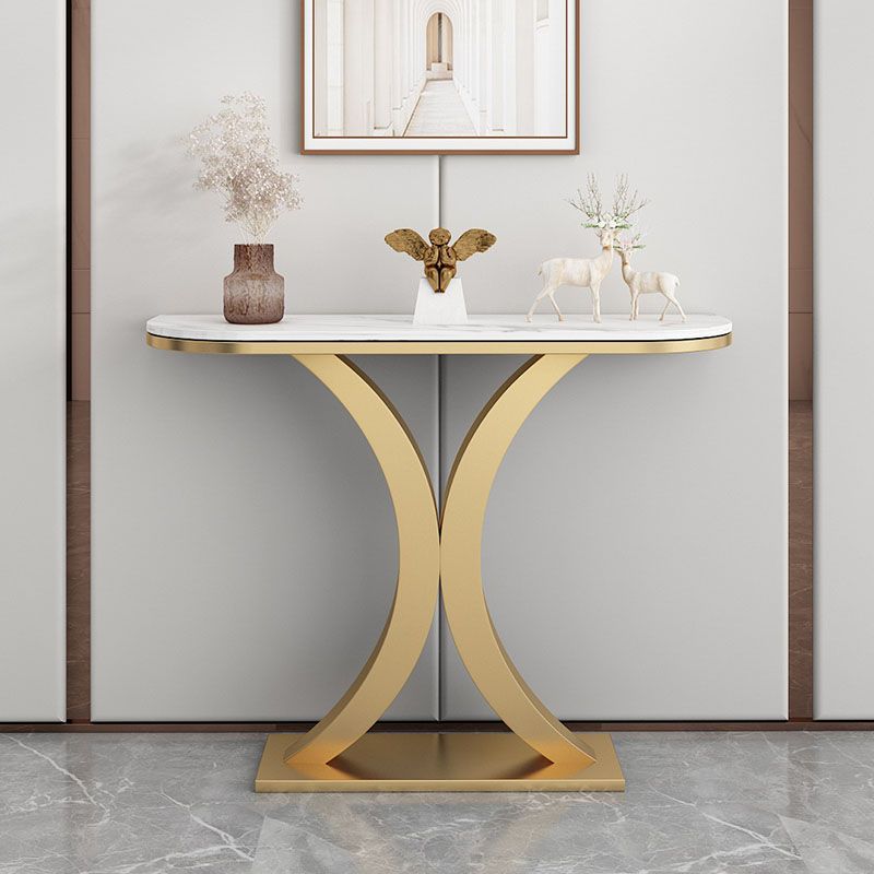 Glam Marble Console Table Half Moon Abstract 12" W Accent Table for Hall
