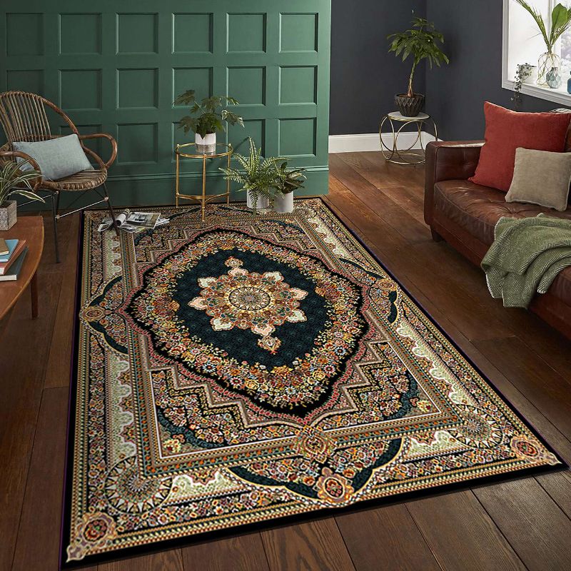 Multicolor Tribal Symbols Rug Moroccan Polyester Carpet Anti-Slip Backing Area Rug for Living Room