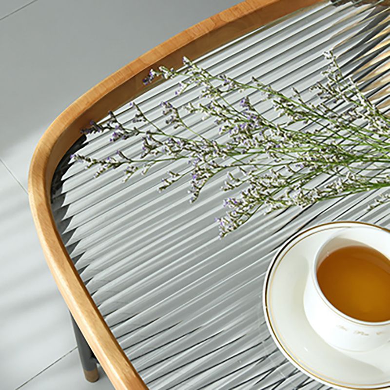 Geometric Clear Glass Coffee Table with Wood Edge 1 Single Cocktail Table