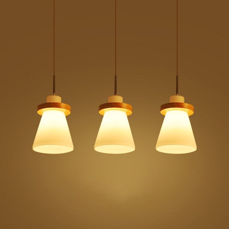 White Glass Conical Suspension Lighting Japanese 1 Bulb Pendant Ceiling Light for Dining Room