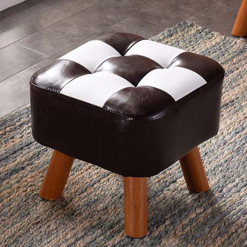 Modern Tufted Ottoman Water Resistant Genuine Leather Square Footstools Ottoman