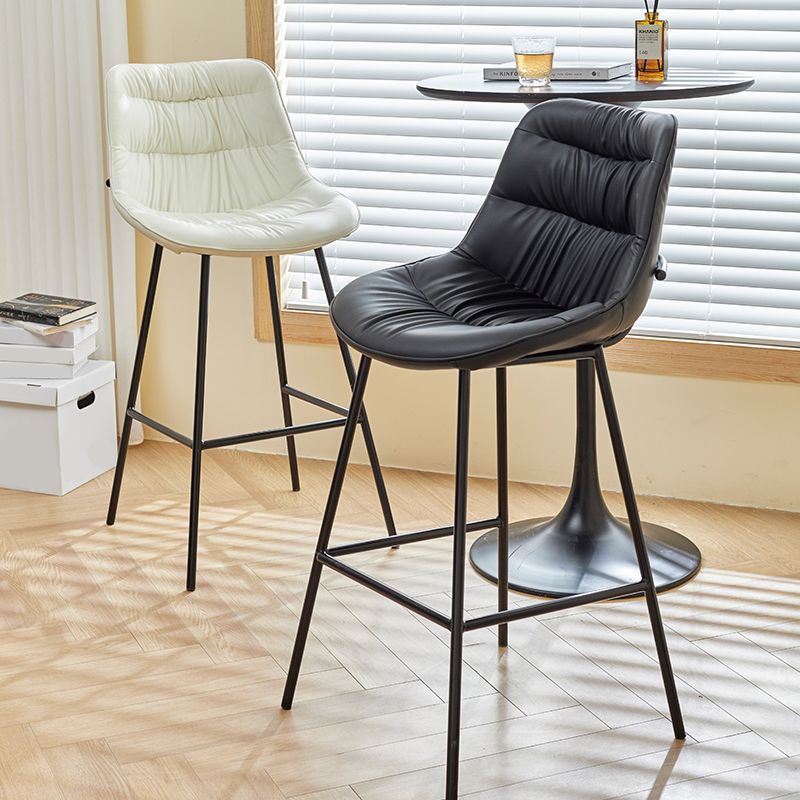 Contemporary PU Upholstery Low Back Bar Stools with Metal Legs