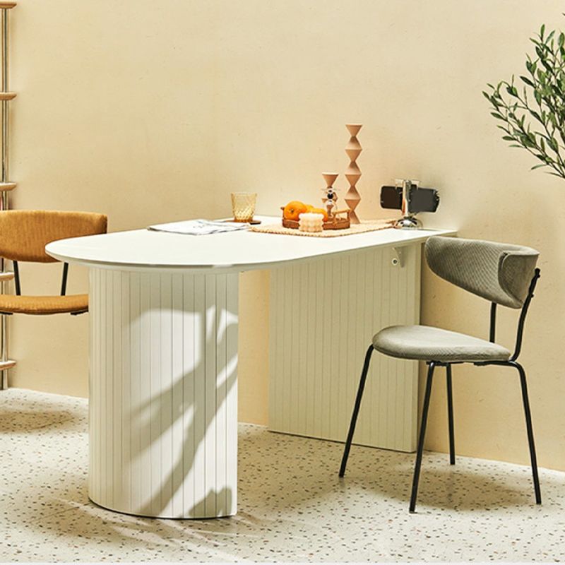 White Dinette Table with Pine Wood Base Modern Free Form Dining Table