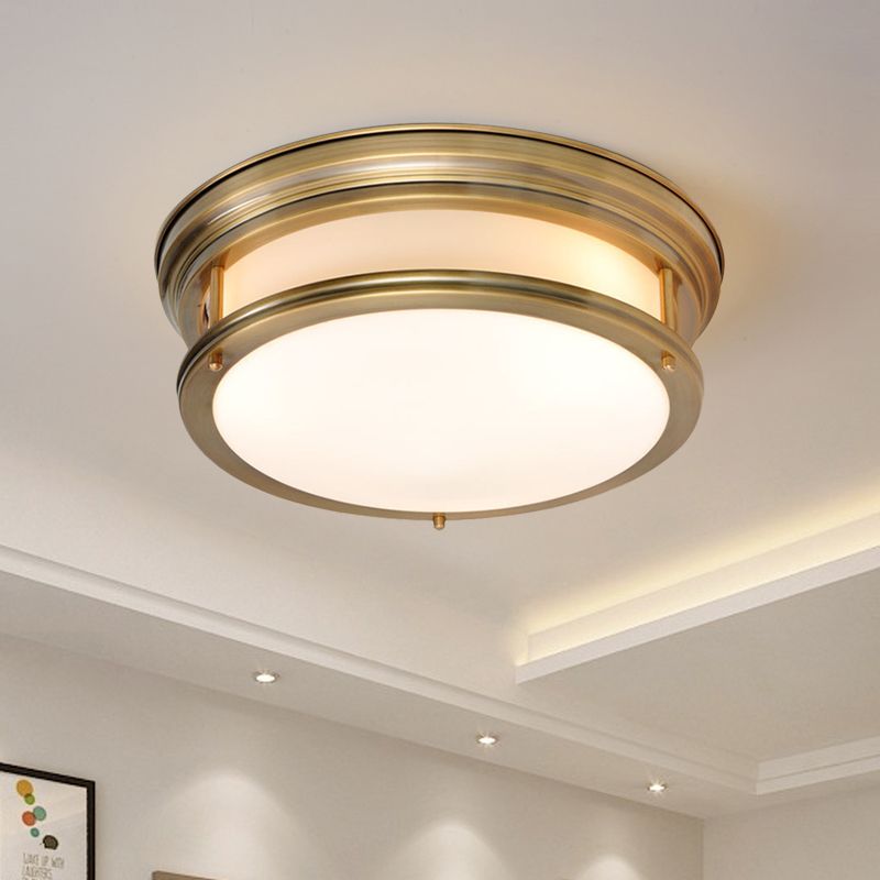 Drum Metallic Flush Mount Lamp Colonialism 3-Light Bedroom Ceiling Light Fixture in Gold