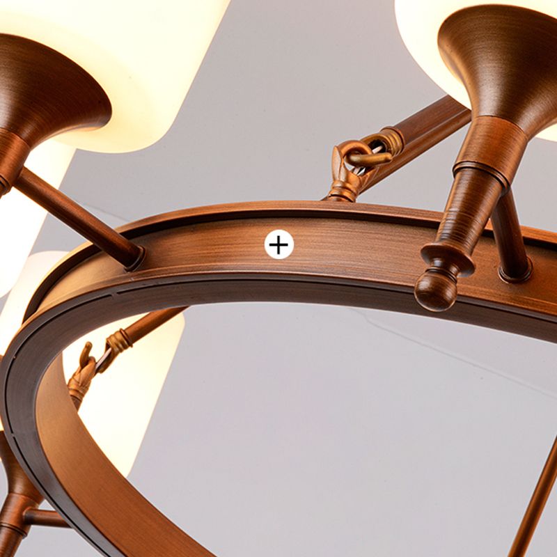 Traditional Style Glass Chandelier Round Suspension Pendant Light for Living Room