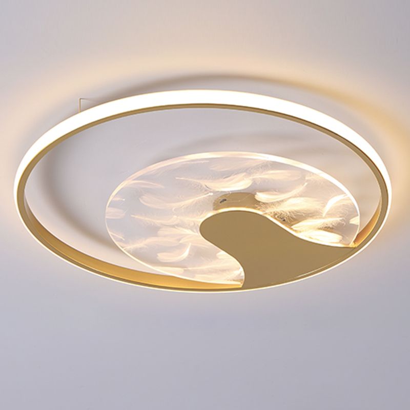 Tree Shaped Feather Flush Mount Light Simplicity Acrylic Bedroom LED Ceiling Lamp