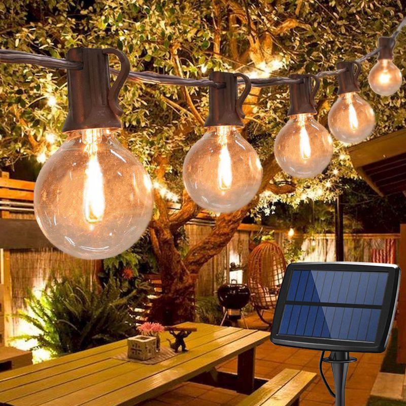 G40 Glass Bulb Festive Light String Industrial Black LED Solar Outdoor Light with USB Charging Port