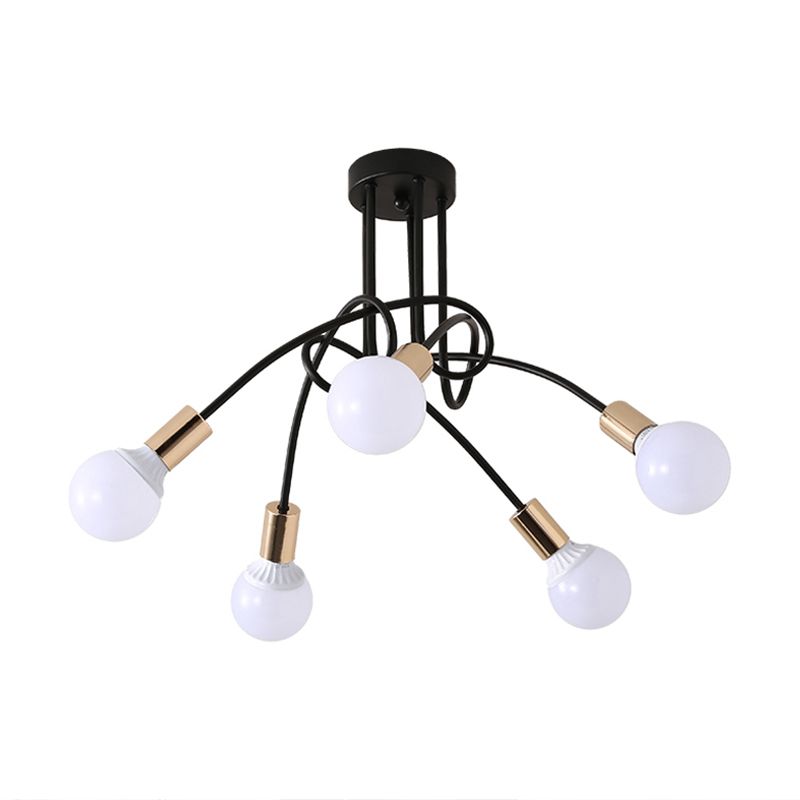 Iluminación de montaje semiempotrado trenzado negro/dorado con bombilla abierta, lámpara de techo de cocina de metal industrial de 3/5/6 luces