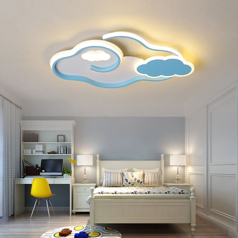 Cloud Kids Bedroom Ceiling Flush Mount Light Metal LED Contemporary Flush Mount Lamp in Blue