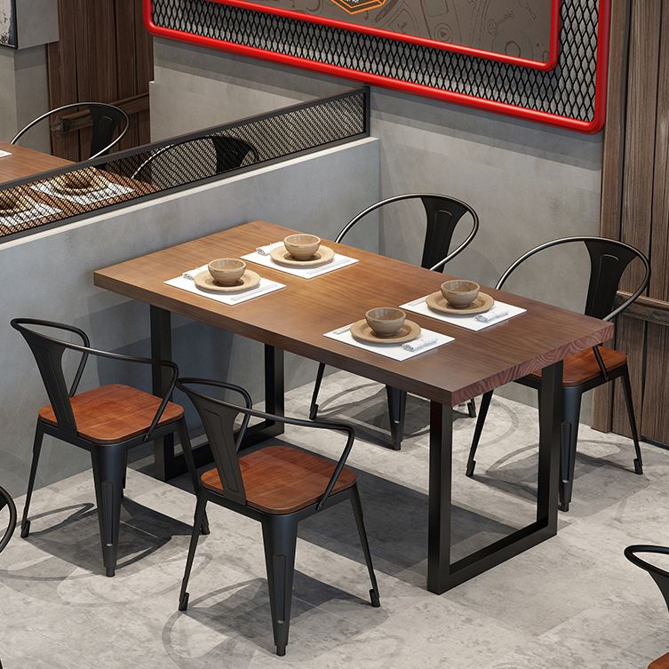 Brown Solid Wood Dining Table Industrial Rectangle Dining Table with Black Frame