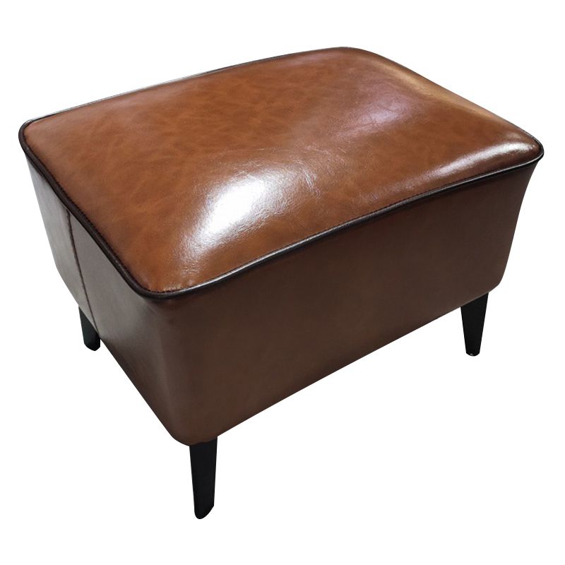 Mid-Century Modern Ottoman Faux Leather Upholstered Solid Color Ottoman with Chair Legs